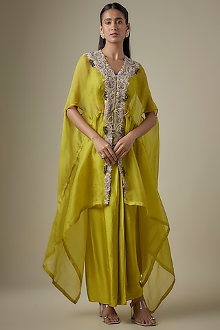 Lime Green Organza Dori Work Jacket Set by Prisho