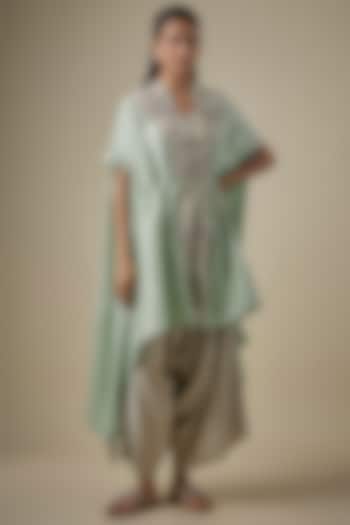 Aqua Silk Resham & Maal Work Kaftan Set by Prisho at Pernia's Pop Up Shop