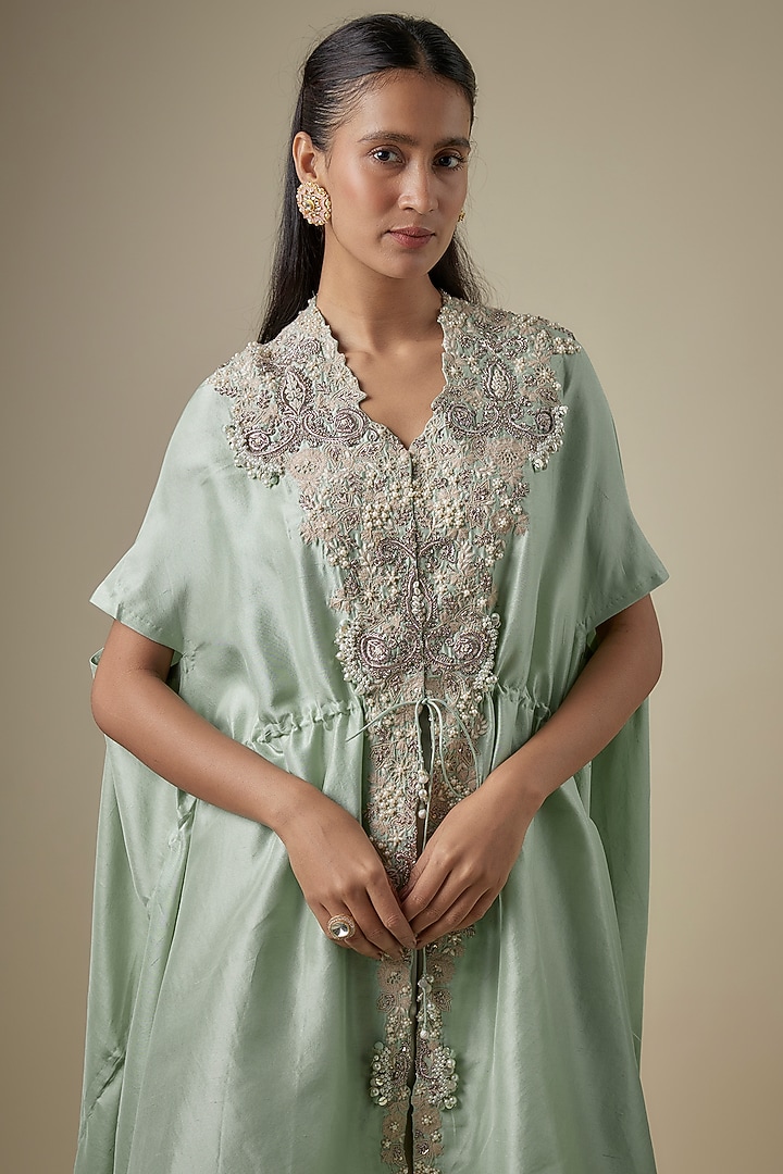 Aqua Silk Resham & Maal Work Kaftan Set by Prisho at Pernia's Pop Up Shop