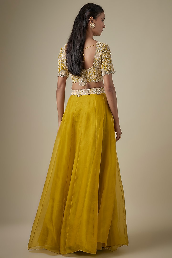 Mustard Organza Resham Work Kalidar Skirt Set by Prisho at Pernia's Pop Up Shop