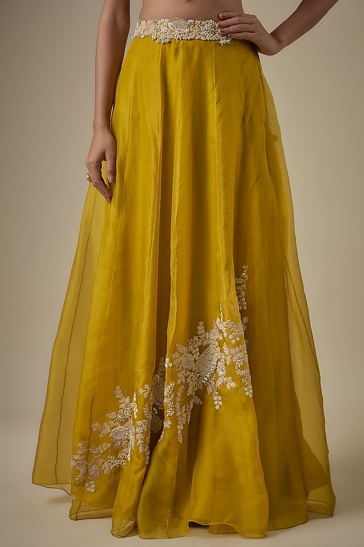 Mustard Organza Resham Work Kalidar Skirt Set by Prisho at Pernia's Pop Up Shop