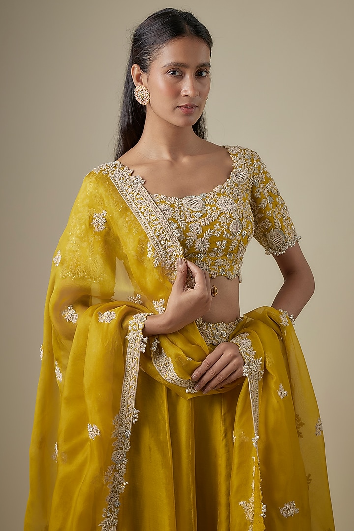 Mustard Organza Resham Work Kalidar Skirt Set by Prisho at Pernia's Pop Up Shop