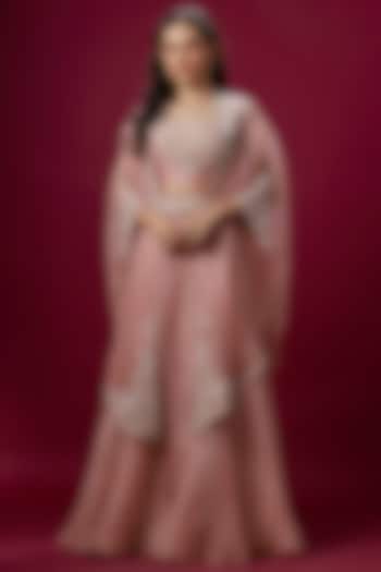 Flamingo Organza Resham Work Cape Set by Prisho at Pernia's Pop Up Shop