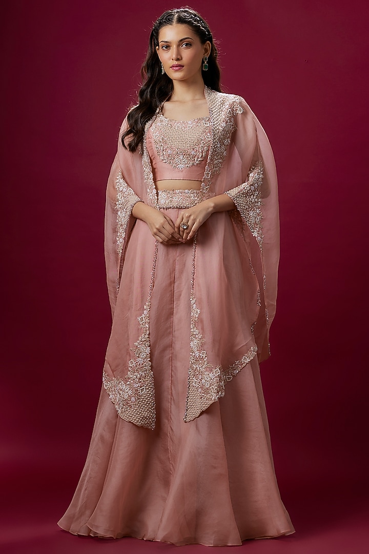 Flamingo Organza Resham Work Cape Set by Prisho at Pernia's Pop Up Shop