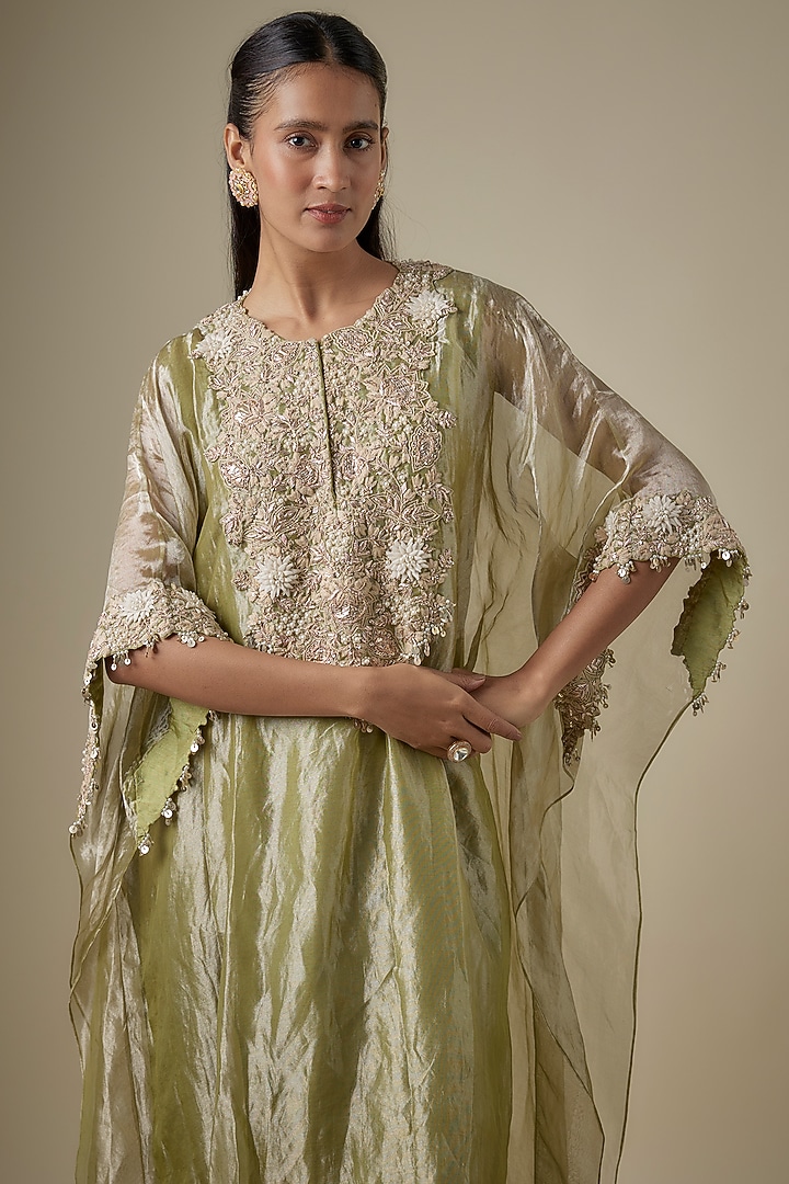 Sea Green Tissue Resham Work Kaftan Set by Prisho at Pernia's Pop Up Shop