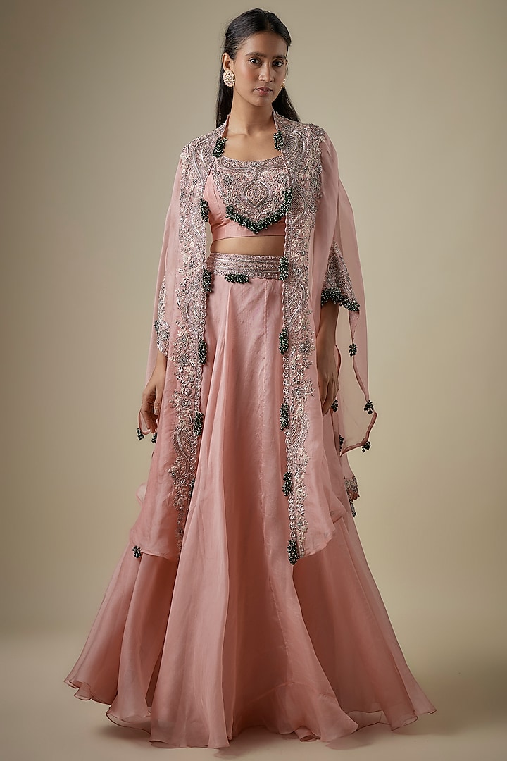 Flamingo Organza Maal Work Cape Set by Prisho at Pernia's Pop Up Shop