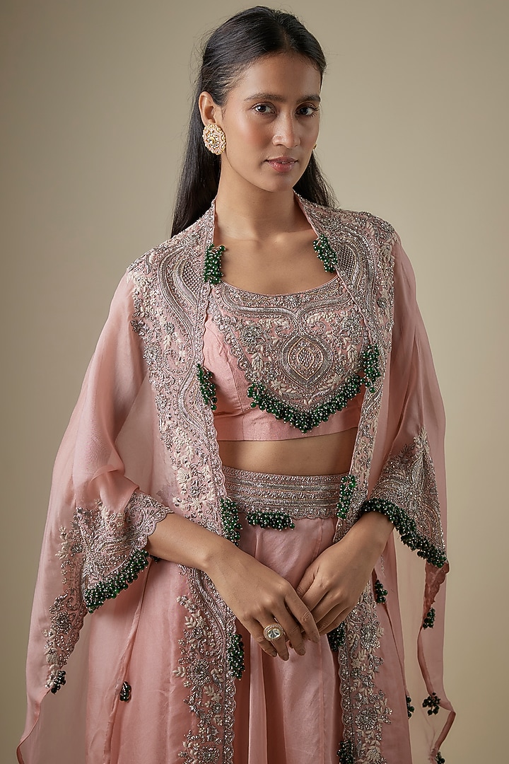 Flamingo Organza Maal Work Cape Set by Prisho at Pernia's Pop Up Shop