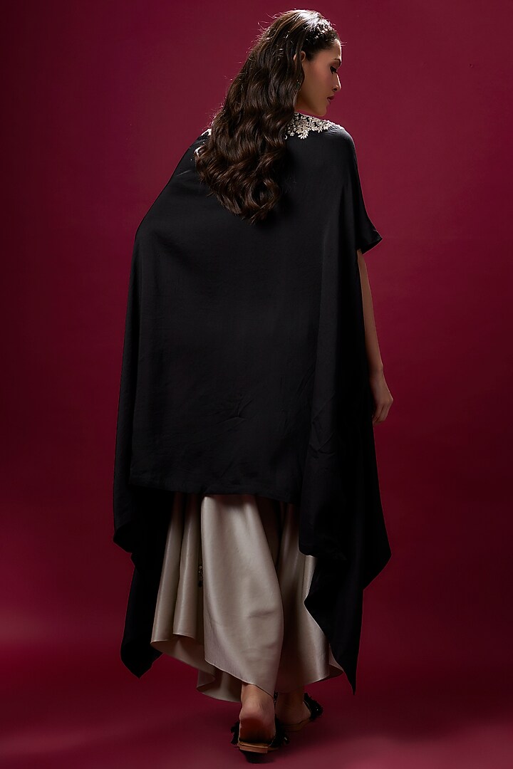 Black Silk Resham Work Kaftan Set by Prisho at Pernia's Pop Up Shop