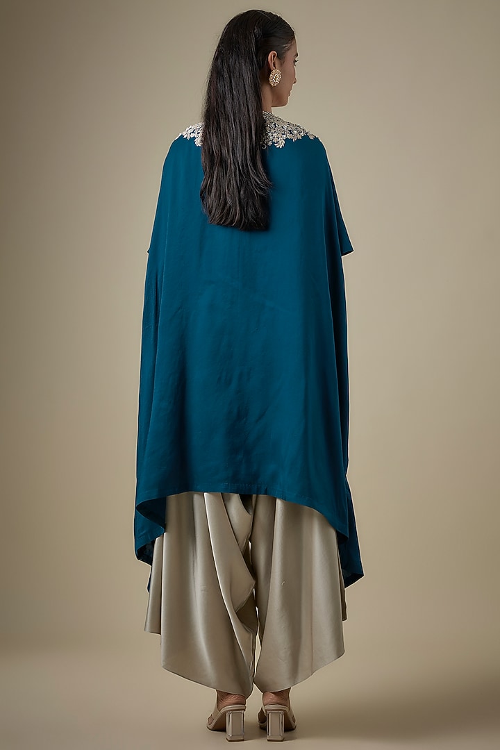 Blue Silk Resham Work Kaftan Set by Prisho at Pernia's Pop Up Shop