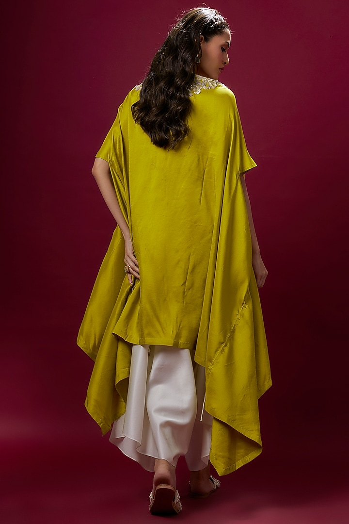 Lime Green Silk Resham Work Kaftan Set by Prisho at Pernia's Pop Up Shop