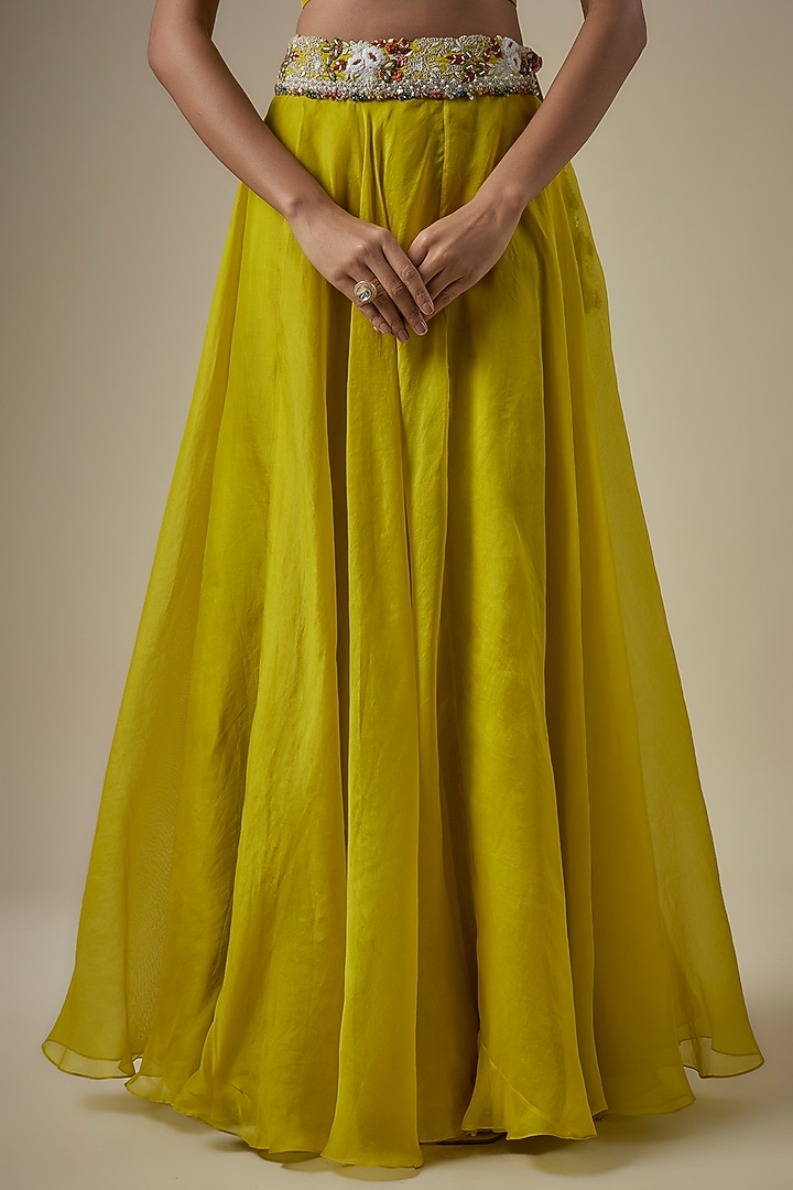Lime Green Organza Thread Work Cape Set by Prisho at Pernia's Pop Up Shop
