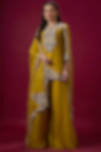 Mustard Organza Wedding Sharara Set by Prisho at Pernia's Pop Up Shop