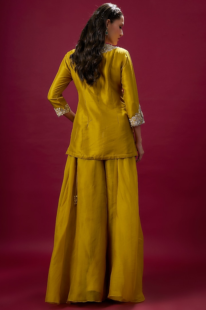 Mustard Organza Wedding Sharara Set by Prisho at Pernia's Pop Up Shop