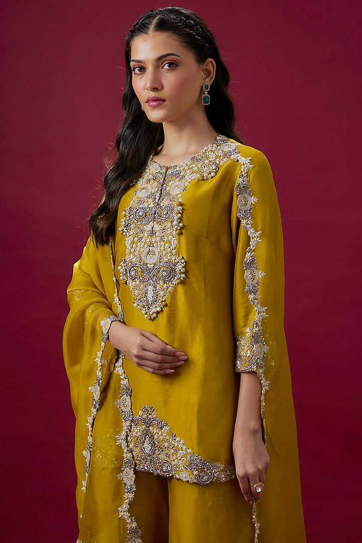 Mustard Organza Wedding Sharara Set by Prisho at Pernia's Pop Up Shop