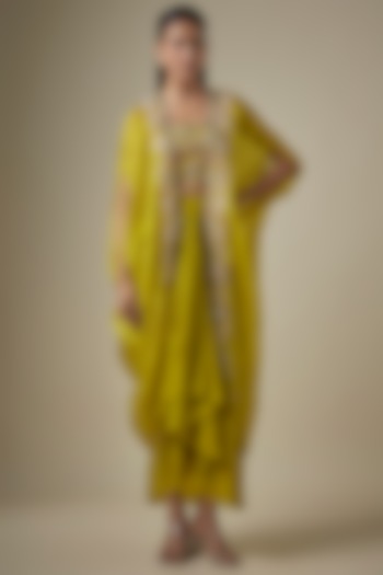 Lime Green Organza Dori Work Cape Set by Prisho at Pernia's Pop Up Shop