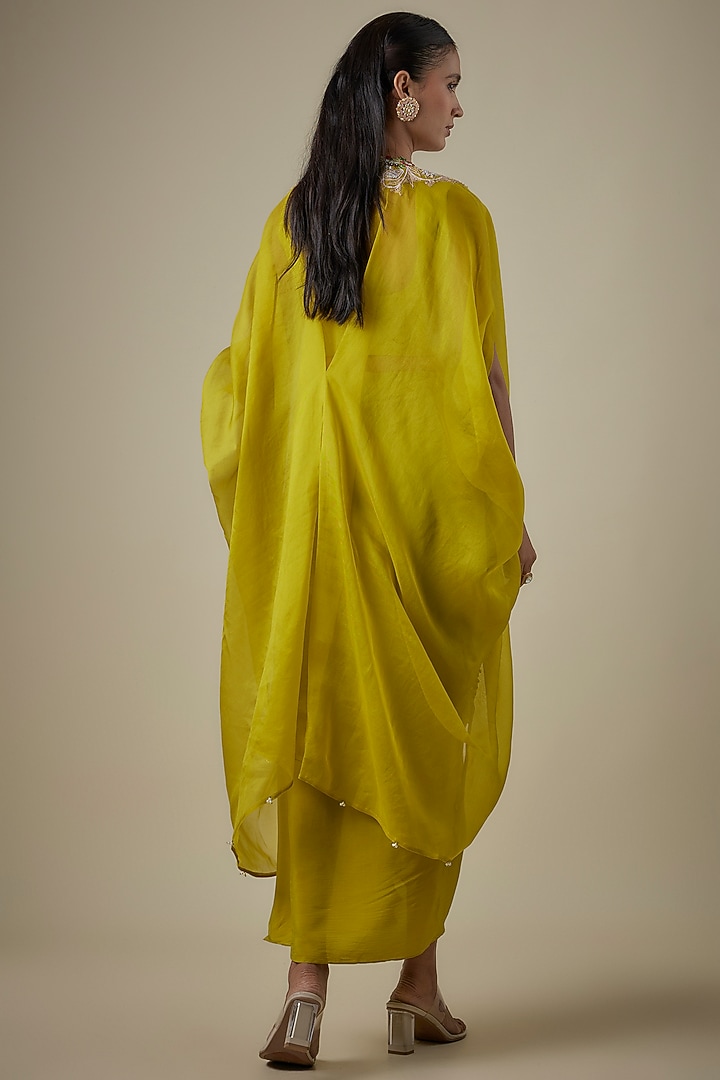Lime Green Organza Dori Work Cape Set by Prisho at Pernia's Pop Up Shop