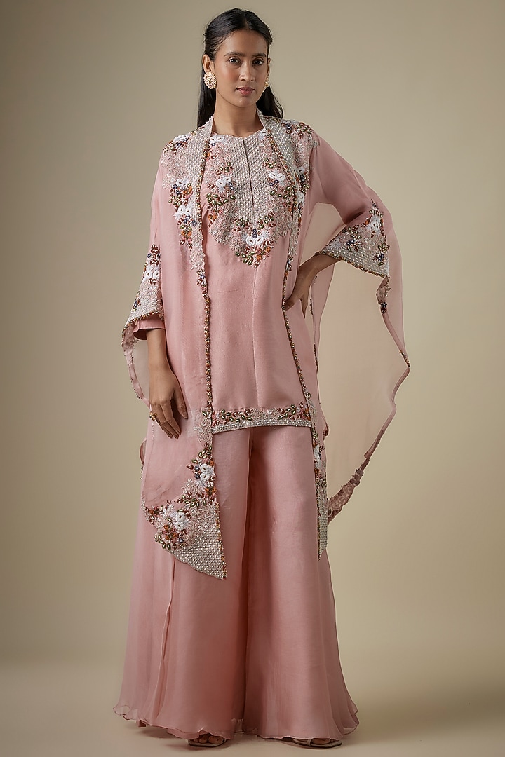Flamingo Organza Thread Work Cape Set by Prisho at Pernia's Pop Up Shop