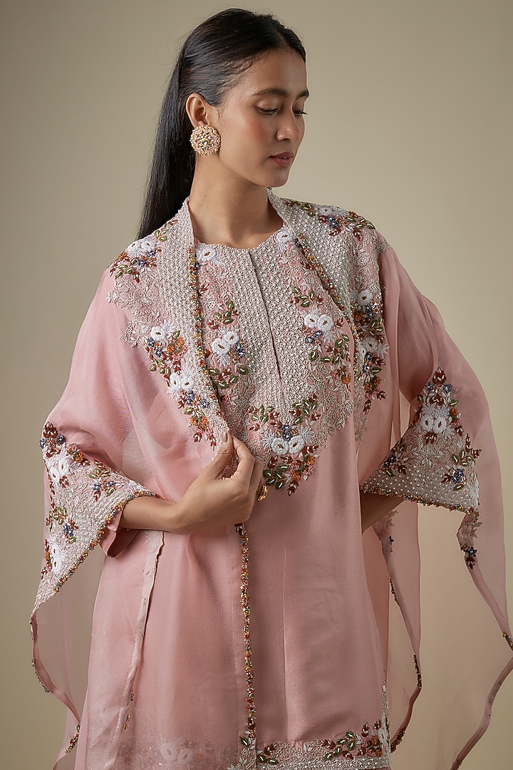 Flamingo Organza Thread Work Cape Set by Prisho at Pernia's Pop Up Shop