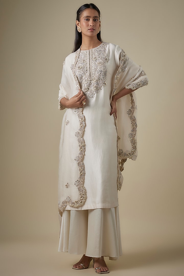 Ivory Silk Gota Work Kurta Set by Prisho at Pernia's Pop Up Shop