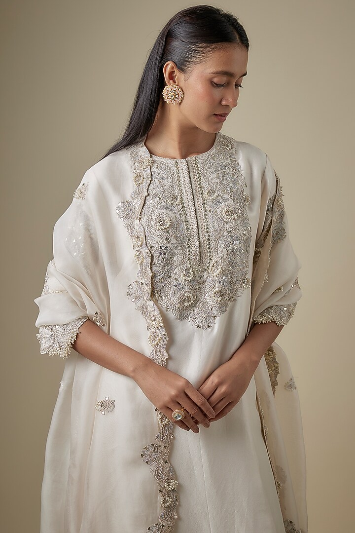 Ivory Silk Gota Work Kurta Set by Prisho at Pernia's Pop Up Shop