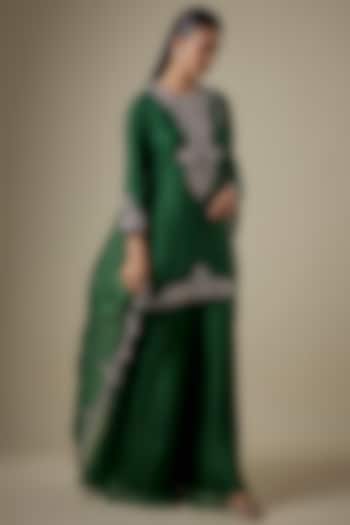 Bottle Green Organza Wedding Sharara Set by Prisho at Pernia's Pop Up Shop