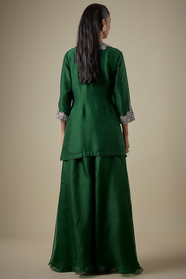 Bottle Green Organza Wedding Sharara Set by Prisho at Pernia's Pop Up Shop