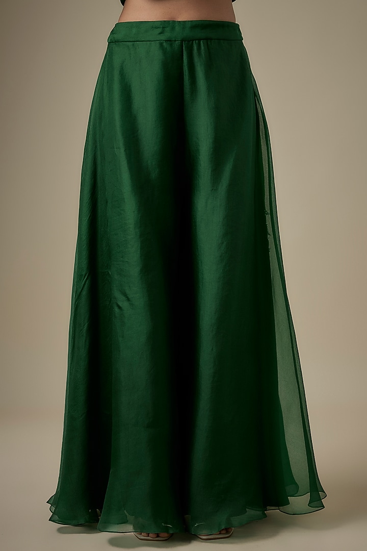 Bottle Green Organza Wedding Sharara Set by Prisho at Pernia's Pop Up Shop