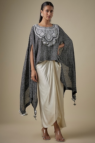Black Bandhej Resham Work Kaftan Set by Prisho
