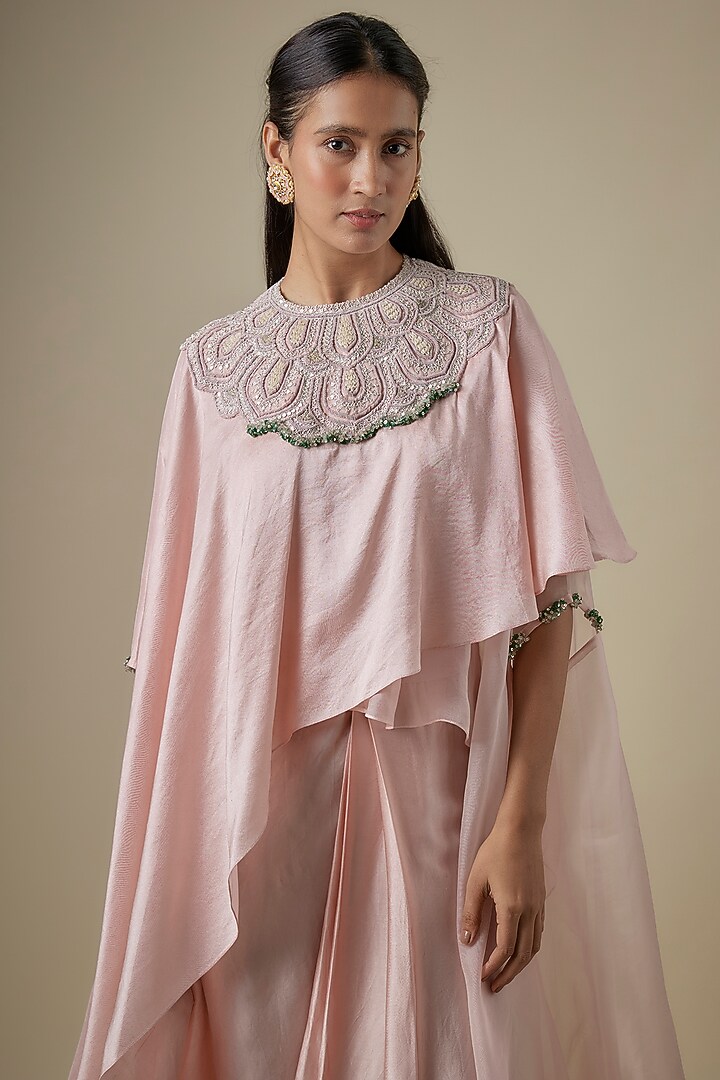 Flamingo Semi Organza & Silk Maal Work A-Line Kaftan Set by Prisho at Pernia's Pop Up Shop