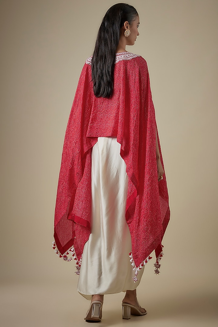 Red Bandhej Resham Work Kaftan Set by Prisho at Pernia's Pop Up Shop
