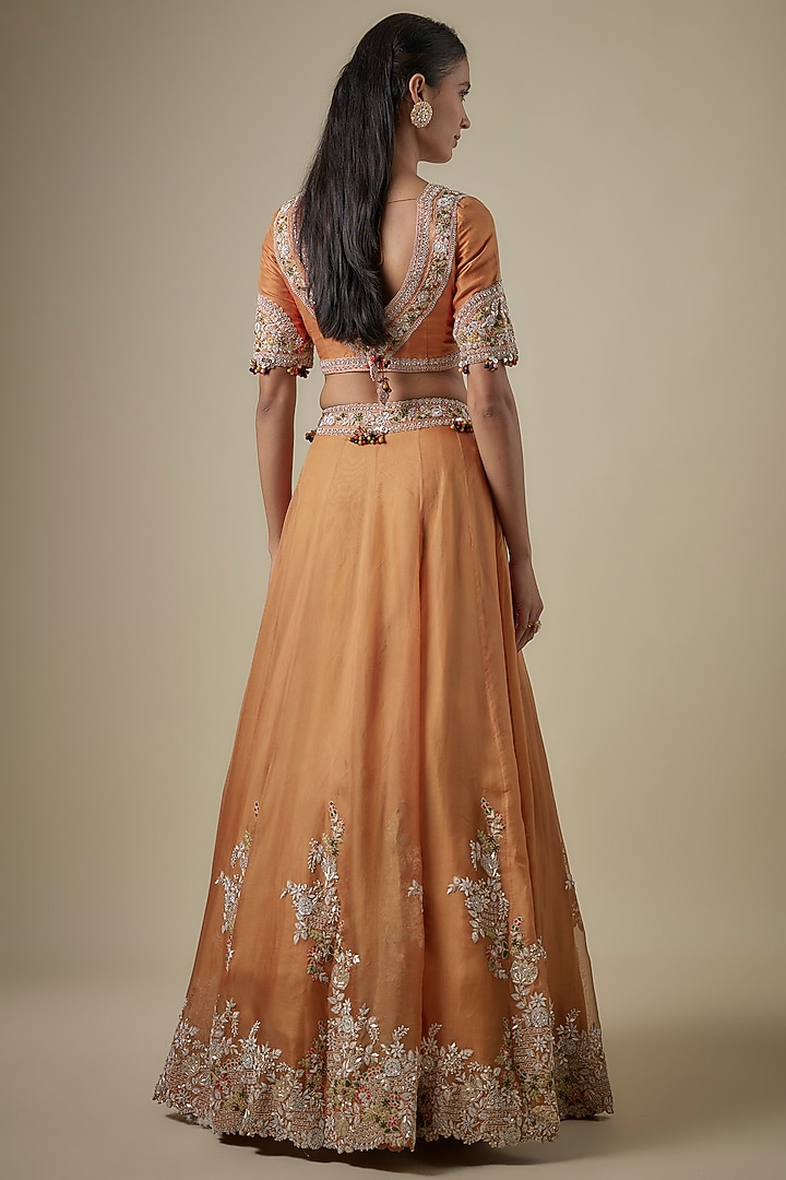 Rust Organza Maal Work Bridal Lehenga Set by Prisho at Pernia's Pop Up Shop