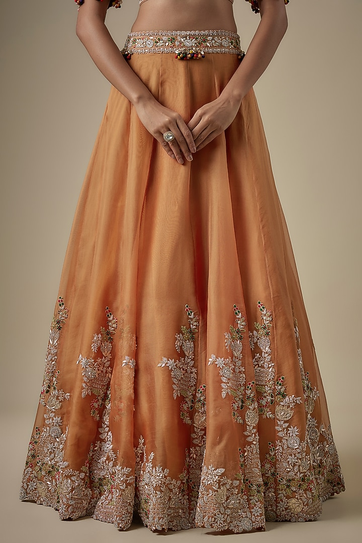 Rust Organza Maal Work Bridal Lehenga Set by Prisho at Pernia's Pop Up Shop