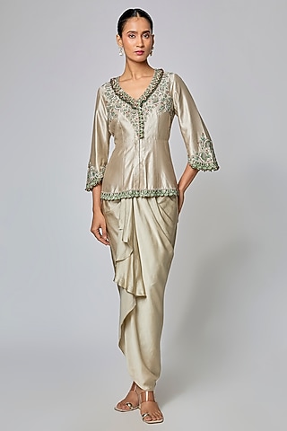 Green Modal Satin Skirt Set by Prisho