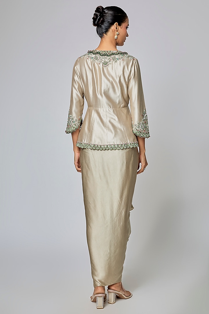 Green Modal Satin Skirt Set by Prisho at Pernia's Pop Up Shop
