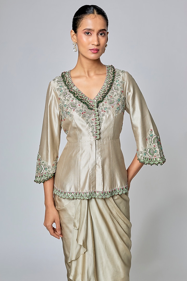 Green Modal Satin Skirt Set by Prisho at Pernia's Pop Up Shop