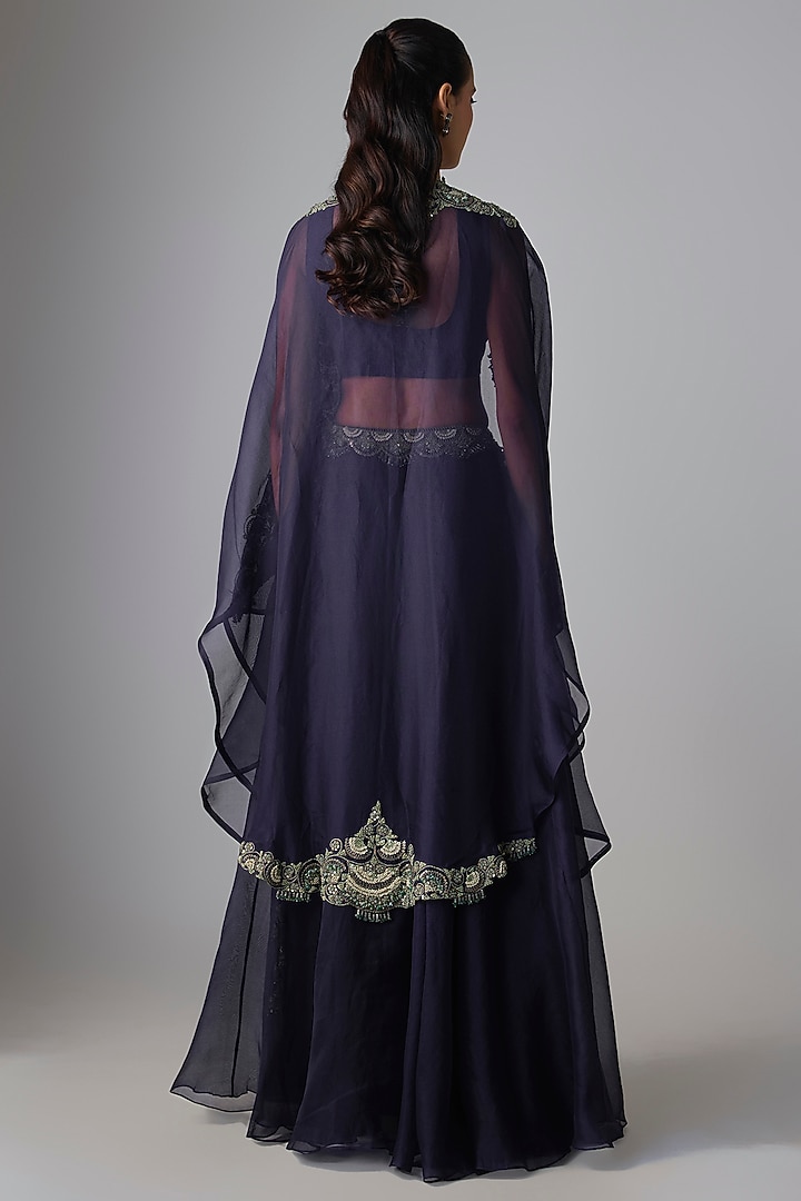 Royal Blue Organza Thread Work Skirt Set by Prisho at Pernia's Pop Up Shop