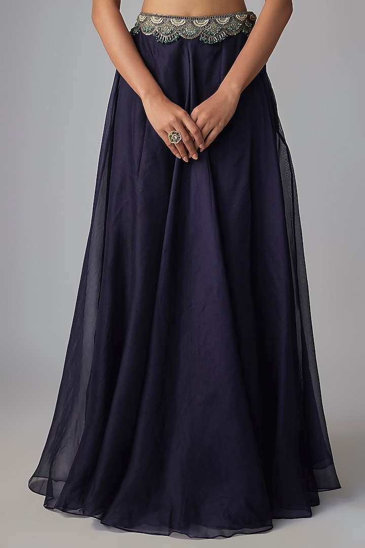 Royal Blue Organza Thread Work Skirt Set by Prisho at Pernia's Pop Up Shop