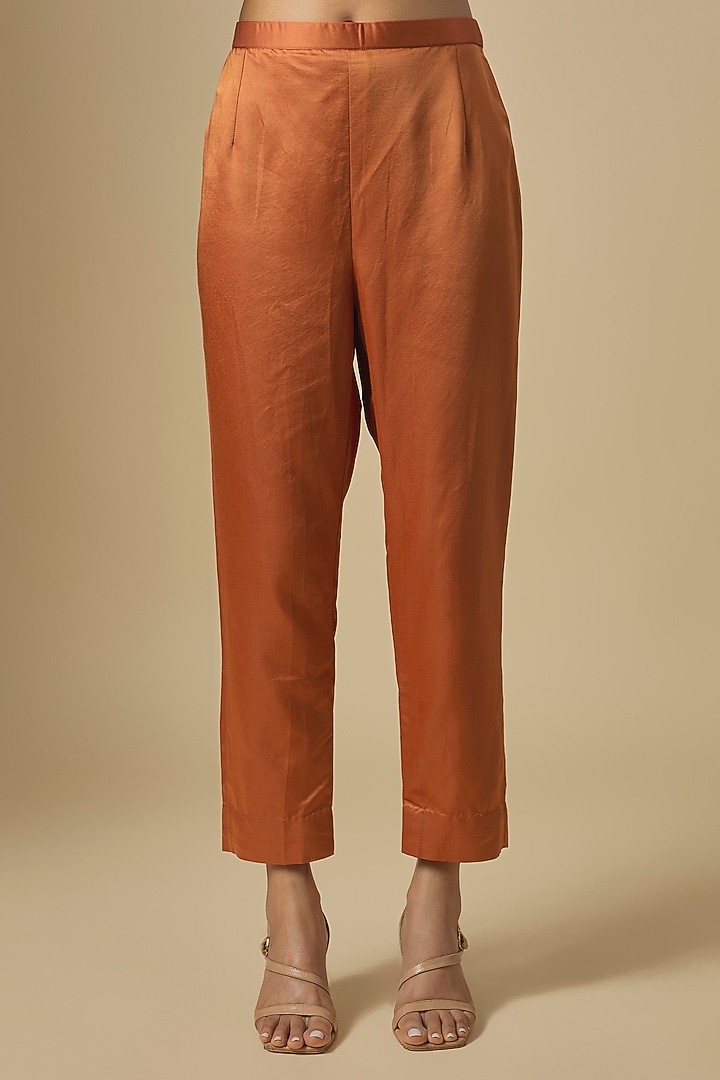 Rust Silk & Organza Thread Embroidered Kurta Set by Prisho at Pernia's Pop Up Shop