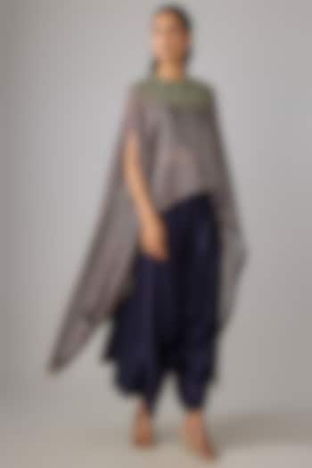 Royal Blue Tissue Thread Work Kaftan Set by Prisho at Pernia's Pop Up Shop