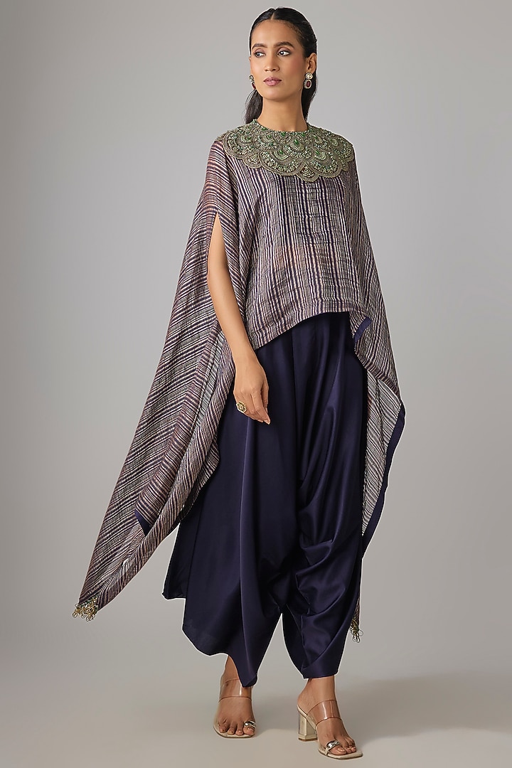Royal Blue Tissue Thread Work Kaftan Set by Prisho at Pernia's Pop Up Shop