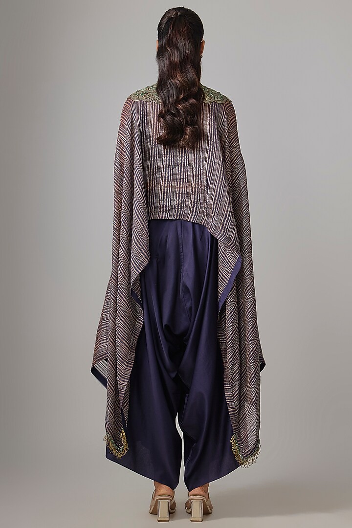 Royal Blue Tissue Thread Work Kaftan Set by Prisho at Pernia's Pop Up Shop