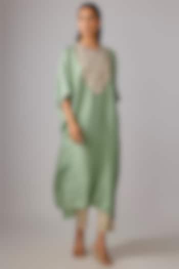 Aqua Green Silk Resham Work Kaftan Set by Prisho at Pernia's Pop Up Shop