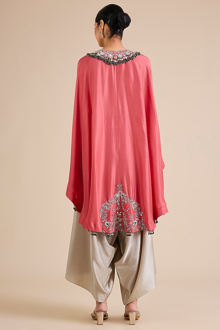 Coral Silk Mirror Work Kaftan Set by Prisho at Pernia's Pop Up Shop