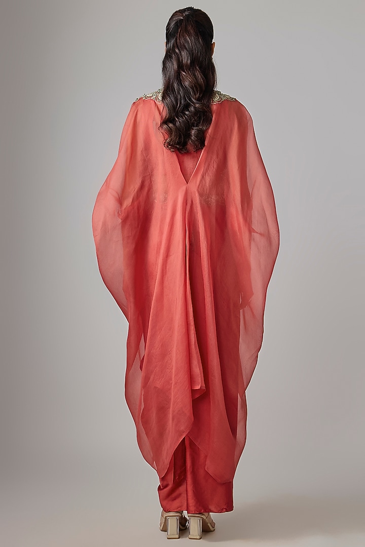 Deep Orange Modal Satin Thread Work Skirt Set by Prisho at Pernia's Pop Up Shop