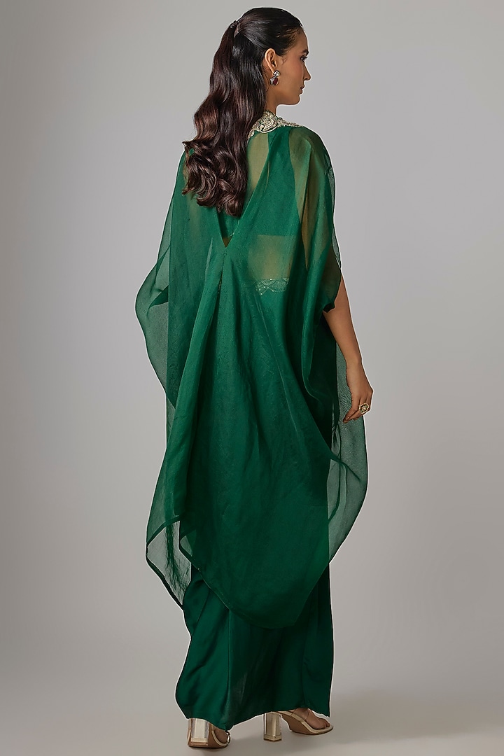 Green Modal Satin Thread Work Skirt Set by Prisho at Pernia's Pop Up Shop