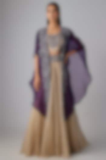 Champagne Tissue Thread Work Skirt Set by Prisho at Pernia's Pop Up Shop