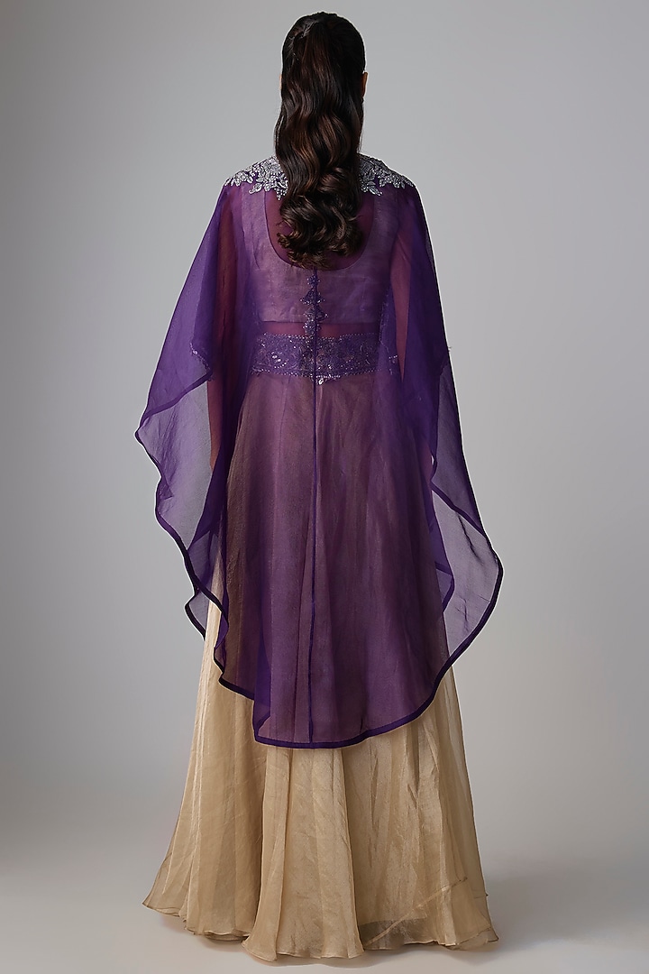 Champagne Tissue Thread Work Skirt Set by Prisho at Pernia's Pop Up Shop
