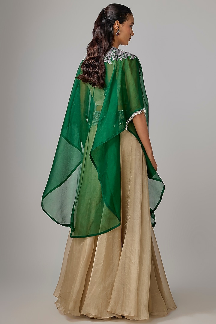 Champagne Tissue Thread Work Skirt Set by Prisho at Pernia's Pop Up Shop