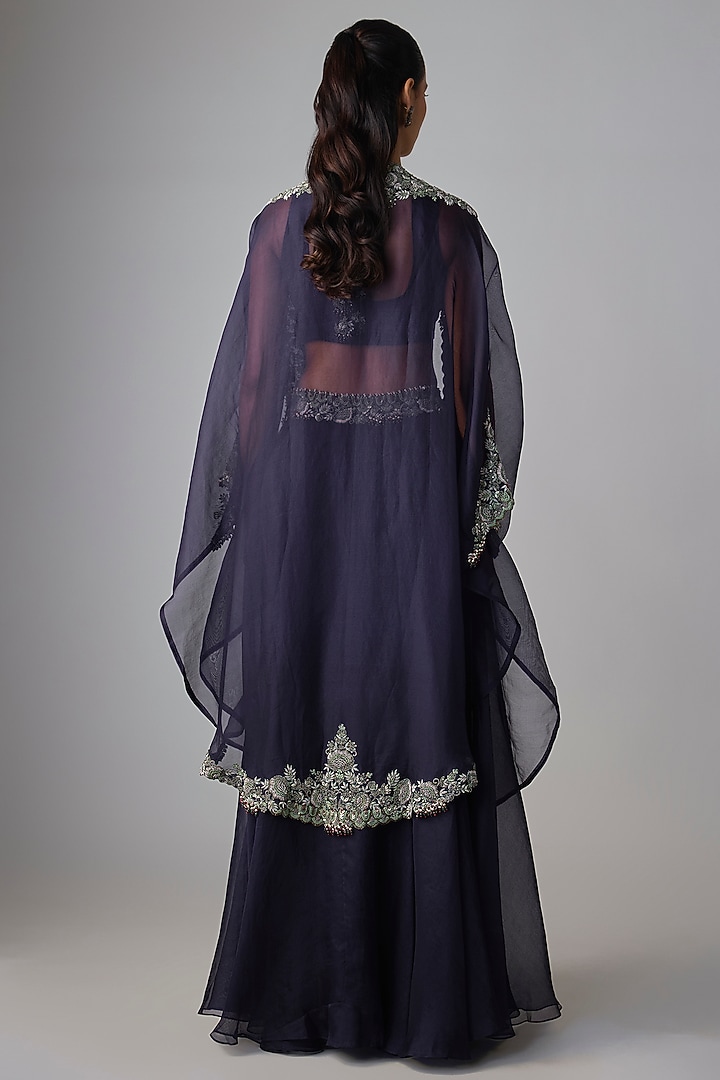 Royal Blue Organza Thread Work Skirt Set by Prisho at Pernia's Pop Up Shop