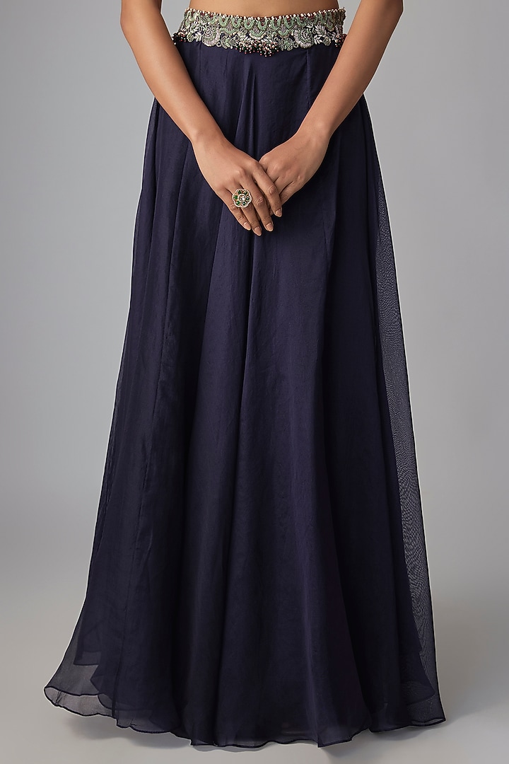 Royal Blue Organza Thread Work Skirt Set by Prisho at Pernia's Pop Up Shop